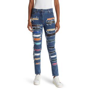 JEREMY SCOTT Ripped & Patched High Waisted Skinny Jeans Size 38 Euro (si…